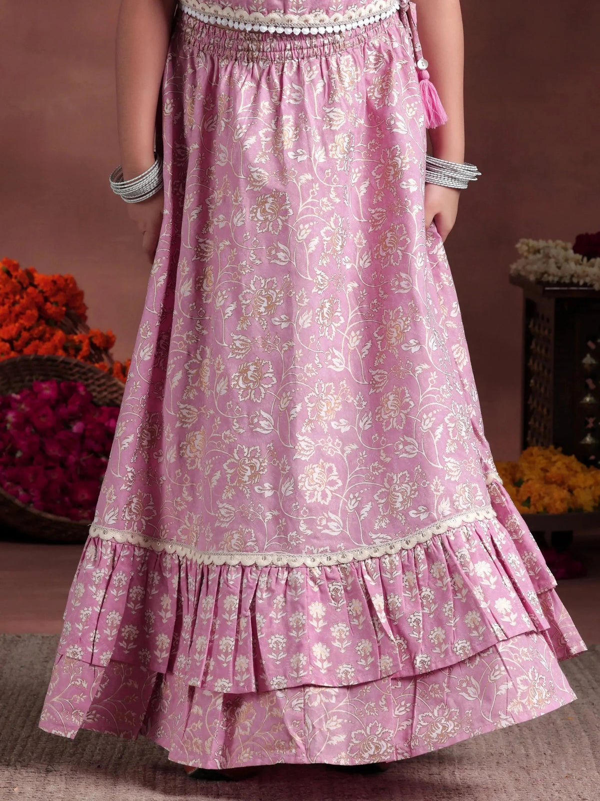 Pink Printed Cotton Lehenga Choli