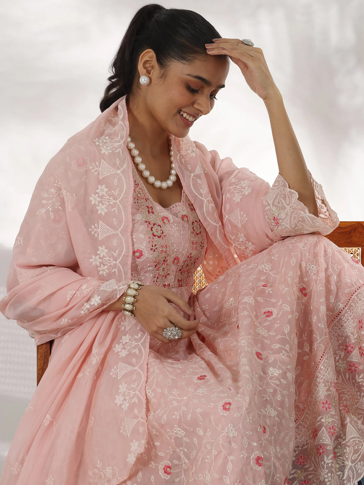 Anouk Pink Embroidered Organza Anarkali Suit With Dupatta