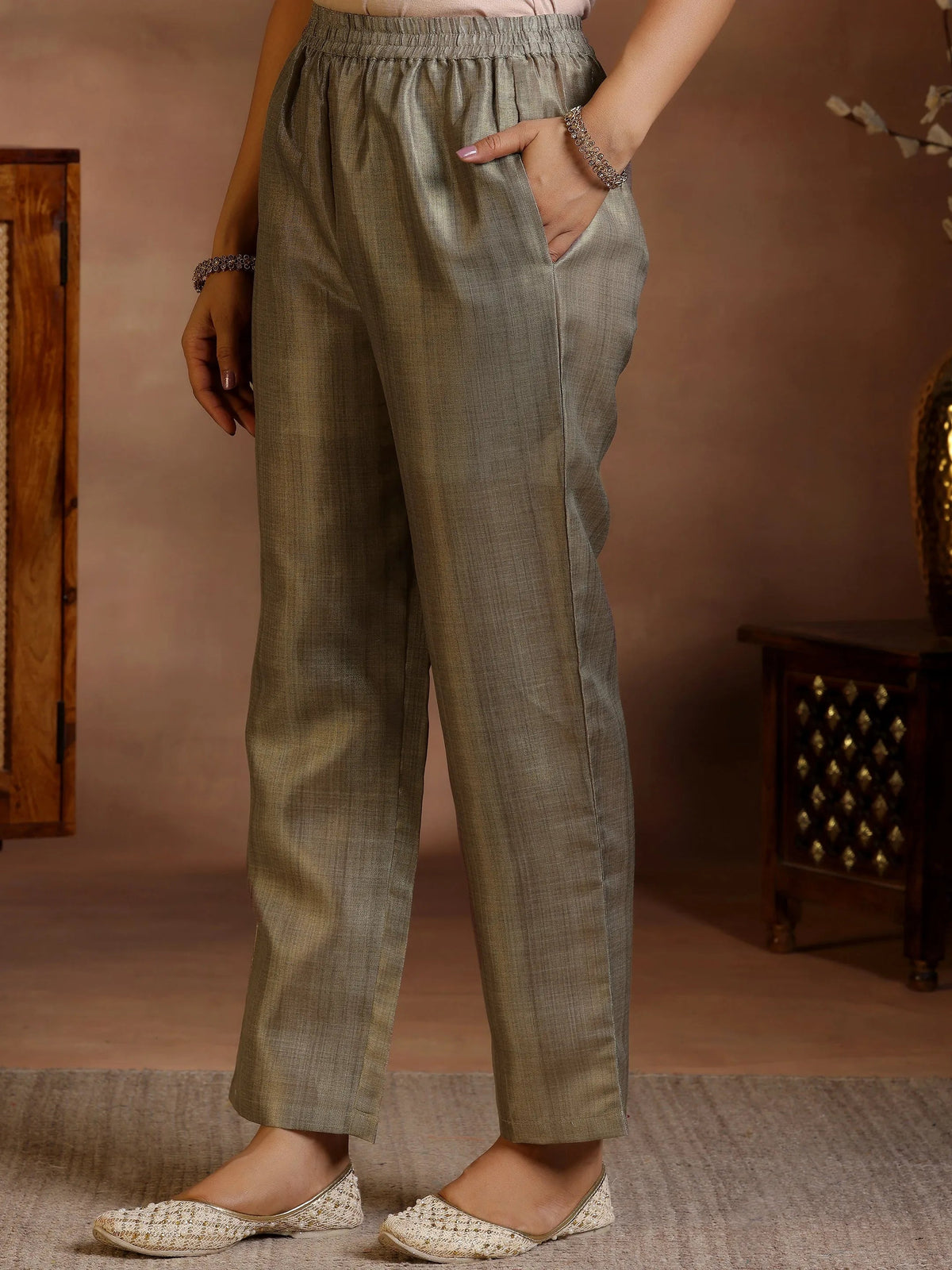 Anouk Brown Printed Silk Straight Suit With Dupatta