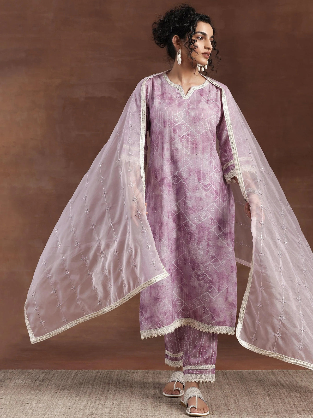 Anouk Purple Printed Cotton Straight Suit With Dupatta
