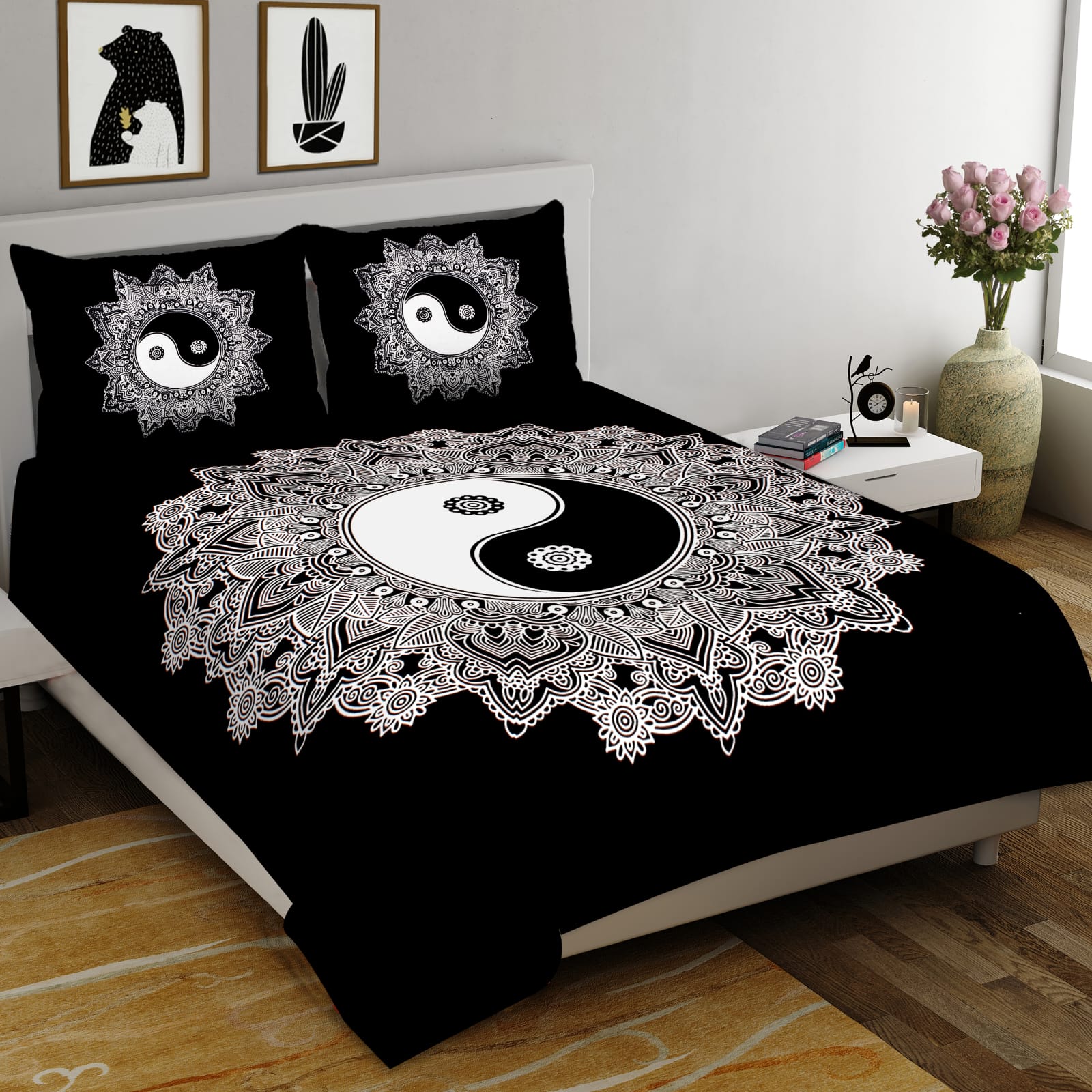 King Size Cotton Bedsheet Set - 90 × 108 inches with 2 Pillow Covers