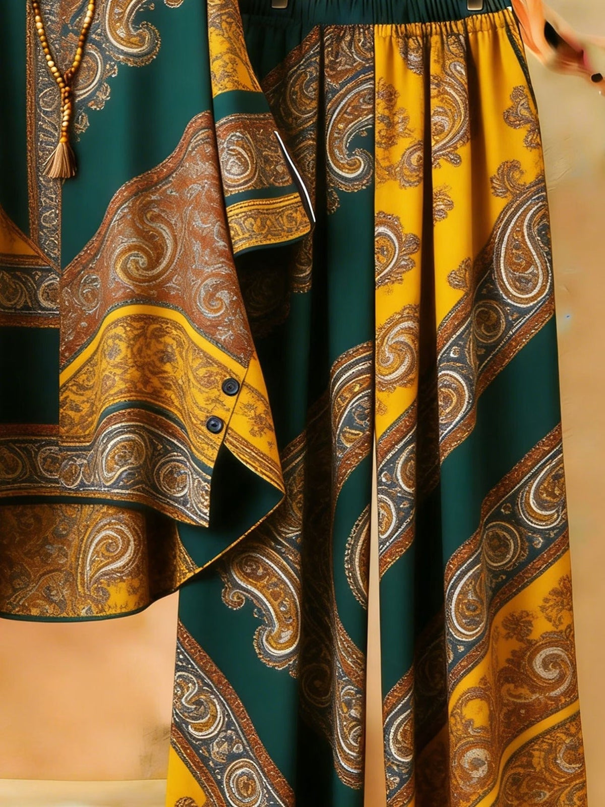 Featuring Persian Floral Print Design, Crew Neck, Dipped Hem, Suitable for Everyday Casual Wear, Comfortable and Stylish