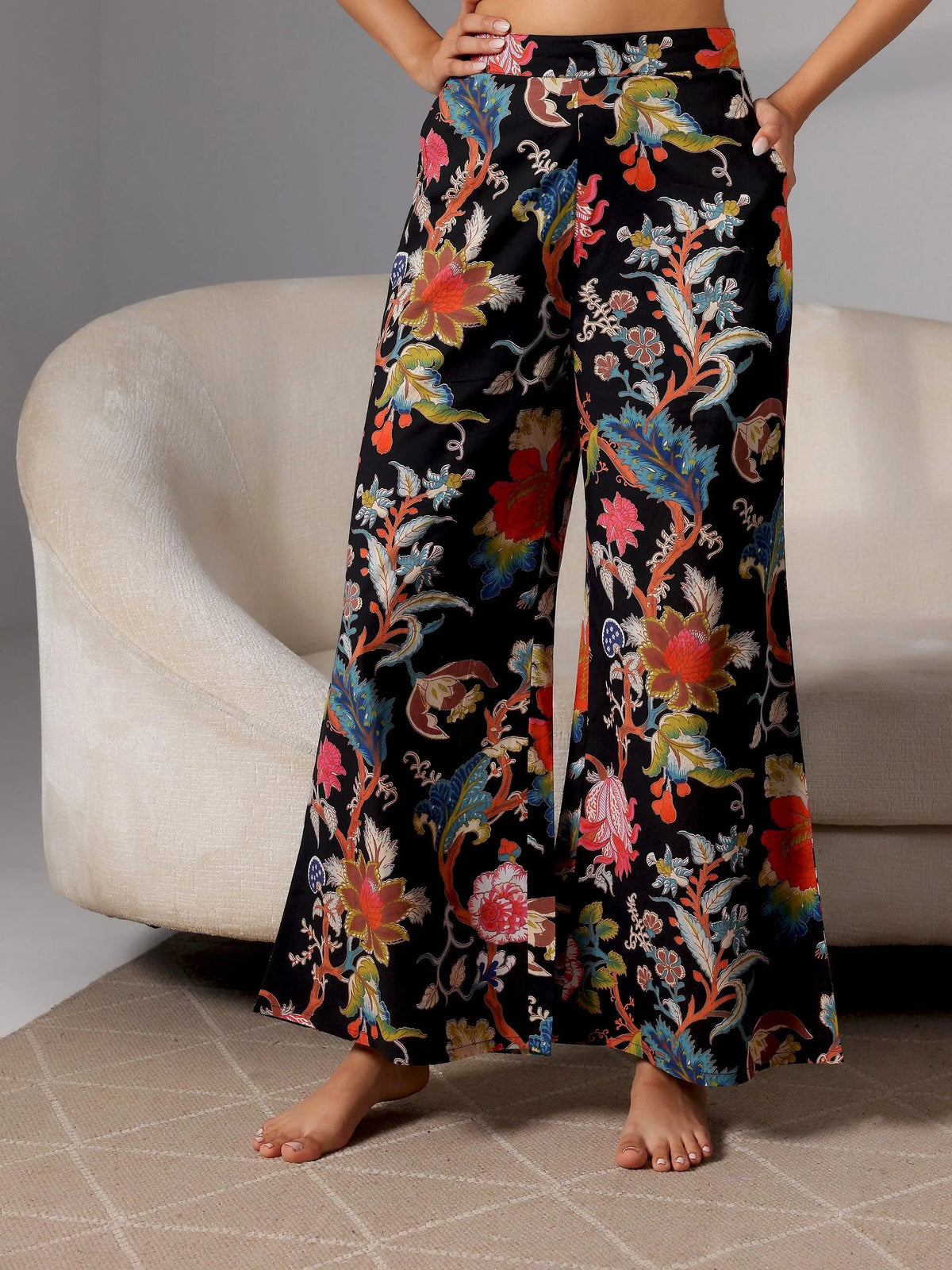 Anouk Black Printed Cotton Night Suits