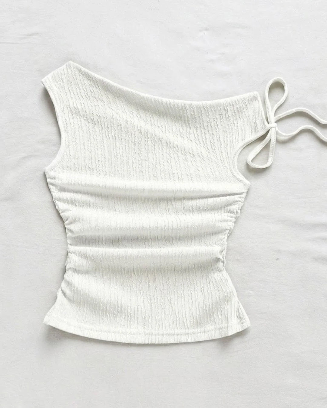 Asymmetrical Side Knot Sleeveless Top in White
