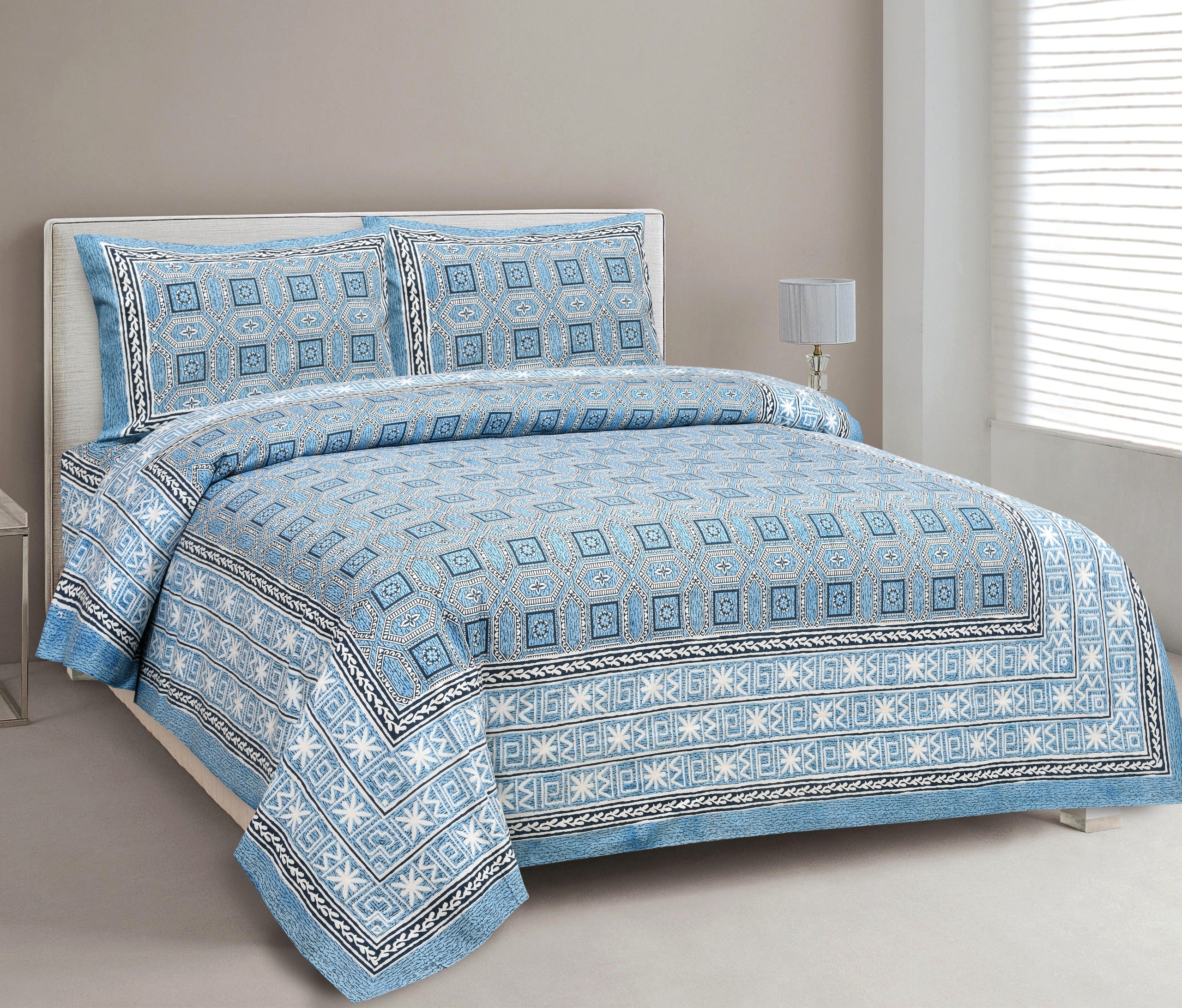 King Size Bed Sheet Set with Zippered Pillow Covers (Cotton-Viscose Blend)