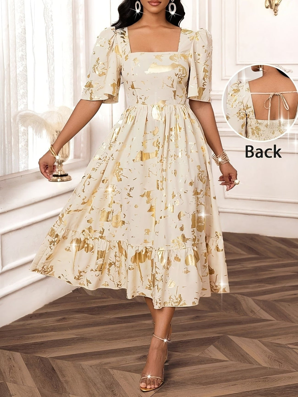 Elegant Waist Button Detail Dress – Chic Casual Everyday Outfit for Women