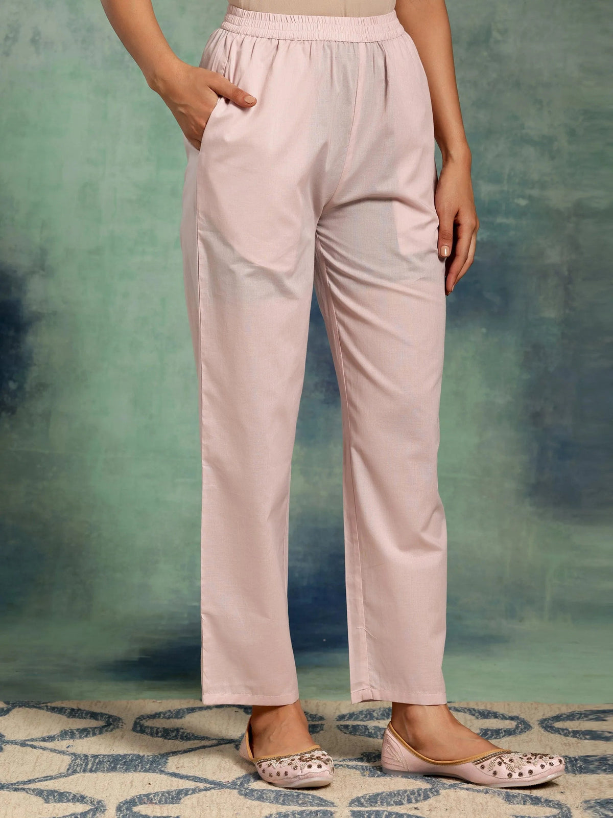 Anouk Lilac Printed Cotton Straight Suit With Dupatta