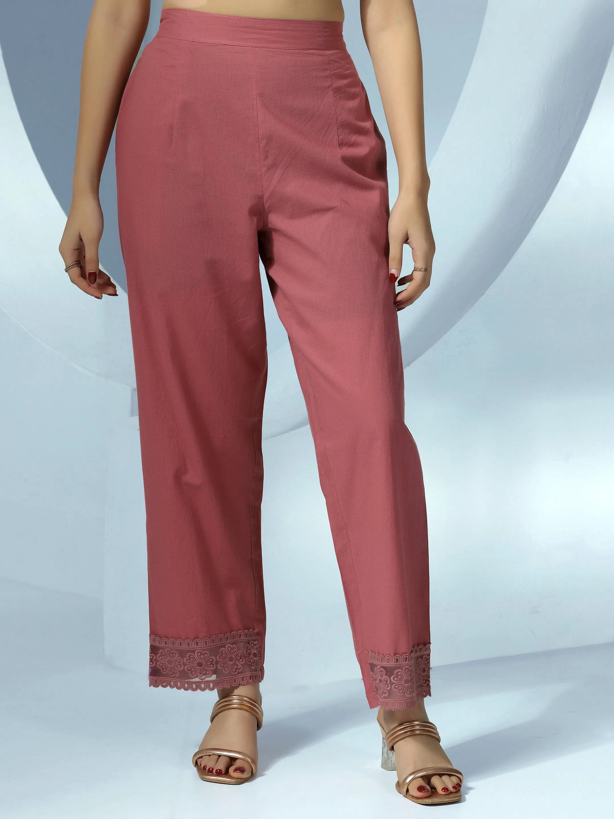 Anouk Mauve Printed Cotton Blend Straight Suit With Dupatta
