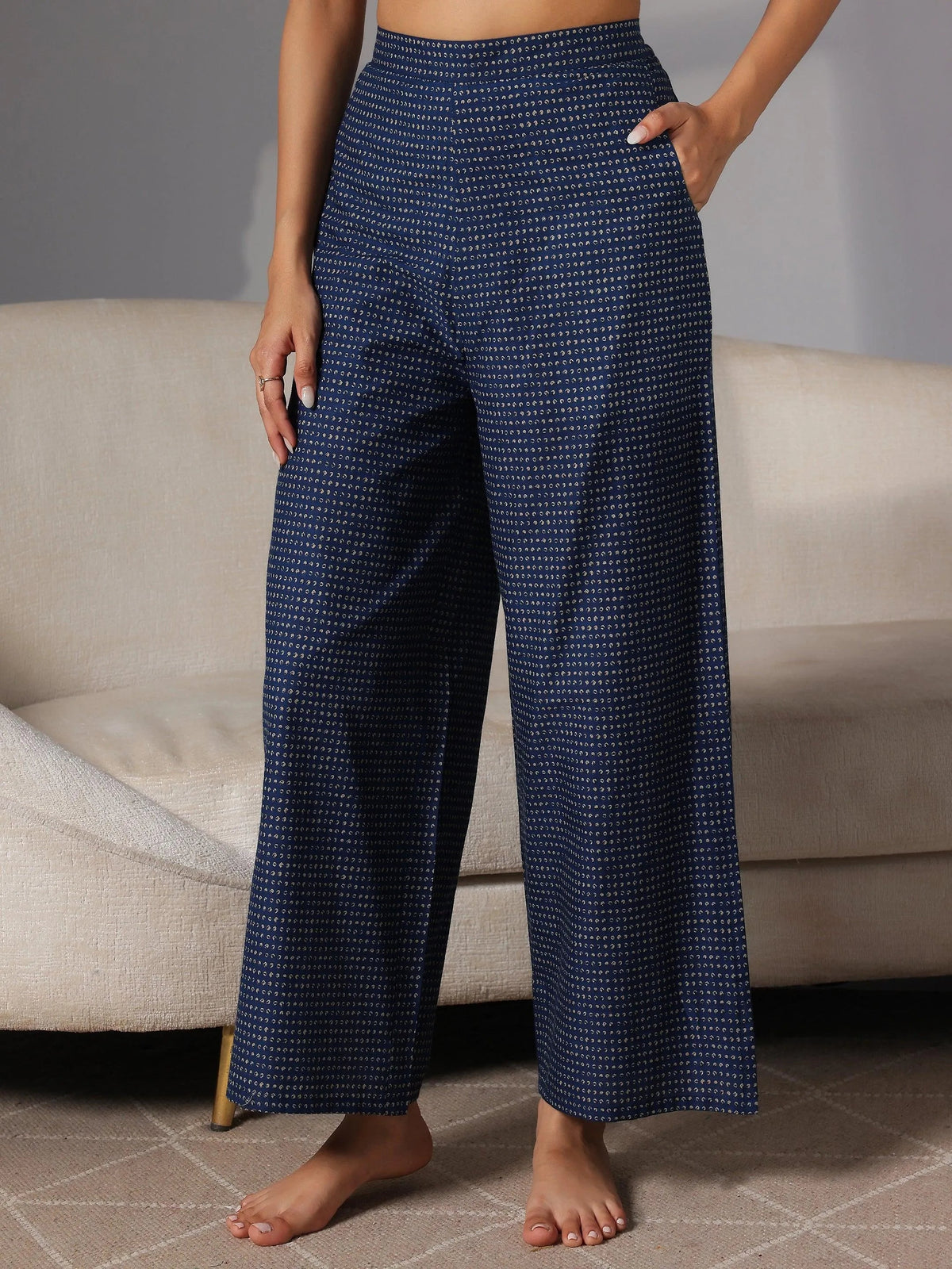 Anouk Blue Printed Cotton Night Suits