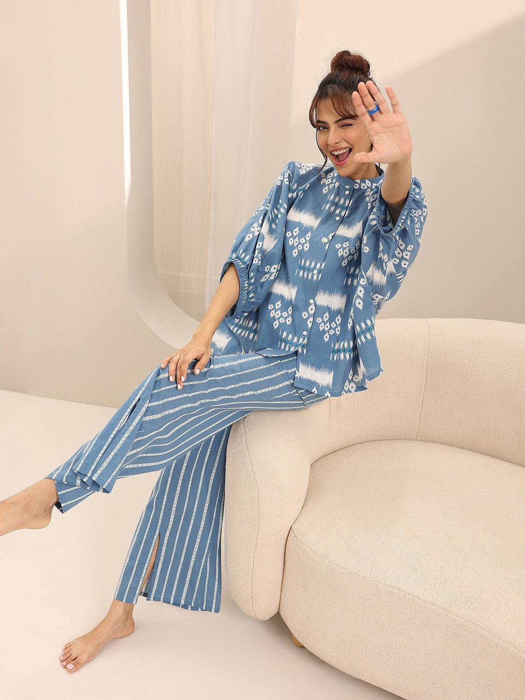 Anouk Blue Printed Cotton Night Suits
