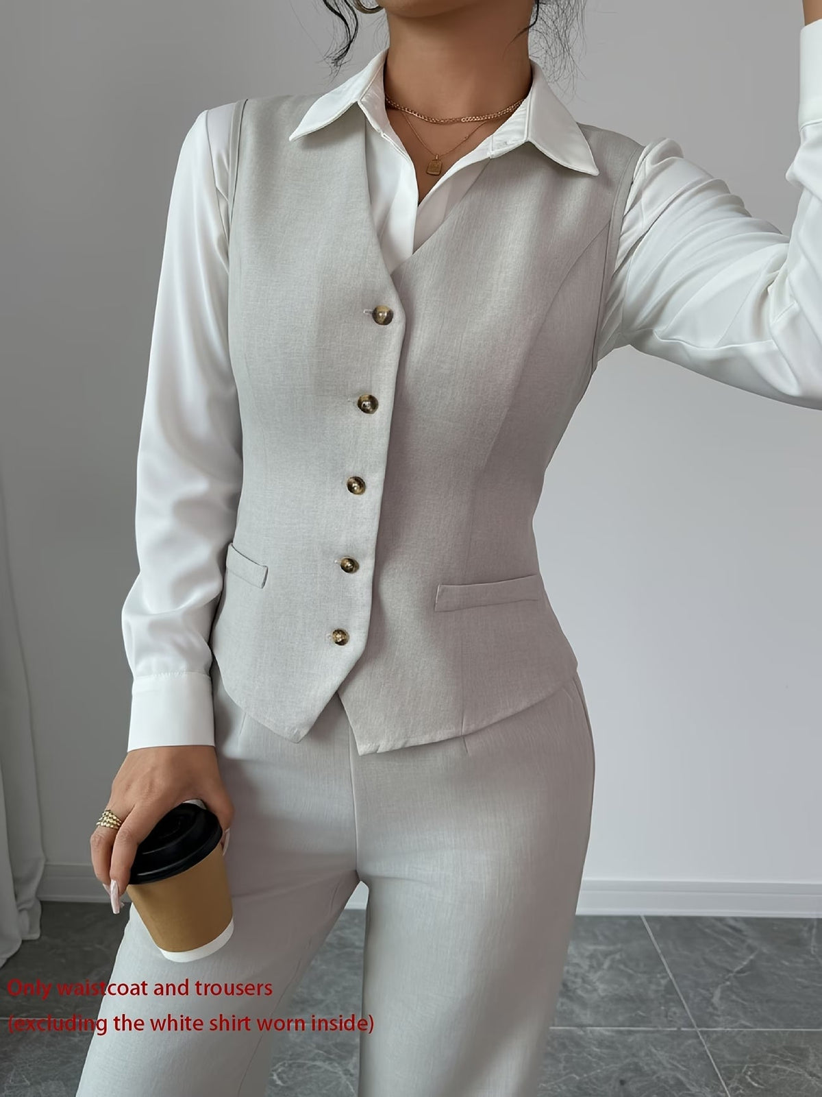 Women's Sleeveless Waist-Cinched Vest & Wide-Leg Pants Two-Piece Set