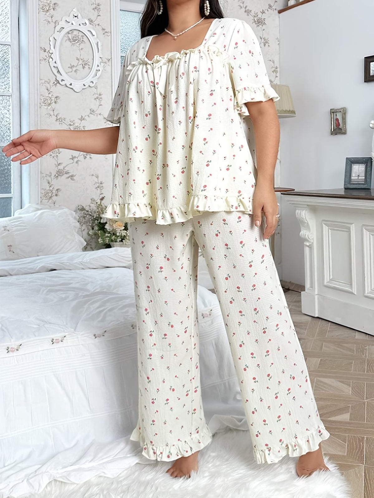 Chic Bow Print Lounge Co-Ord Set