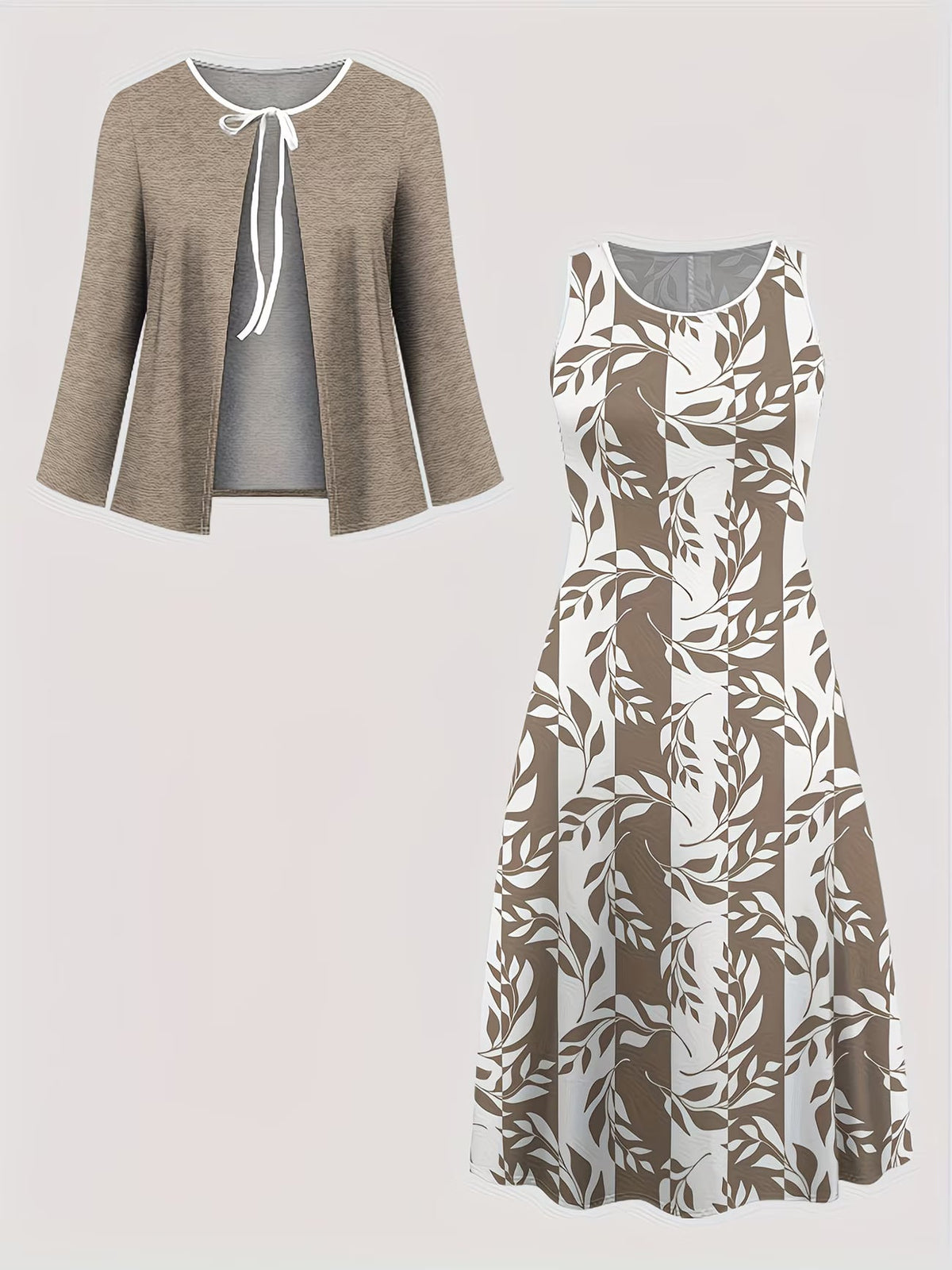 Women's Botanical Print Dress & Tie-Front Cardigan Two-Piece Set