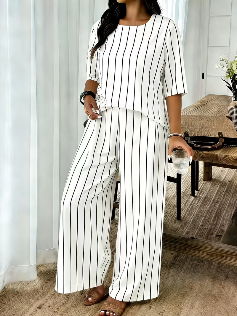 Women’s Plus-Size Casual 2-Piece Set – Off-Shoulder Batwing Top & Printed Pants