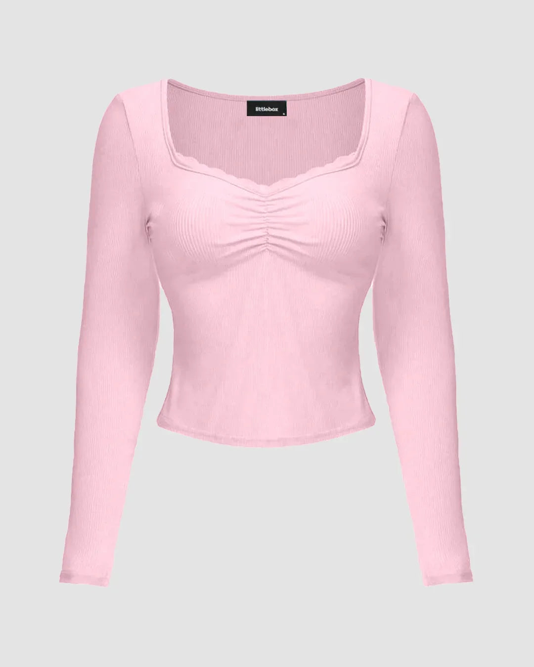 Blush Pink Ruched Front Mesh Full Sleeve Top