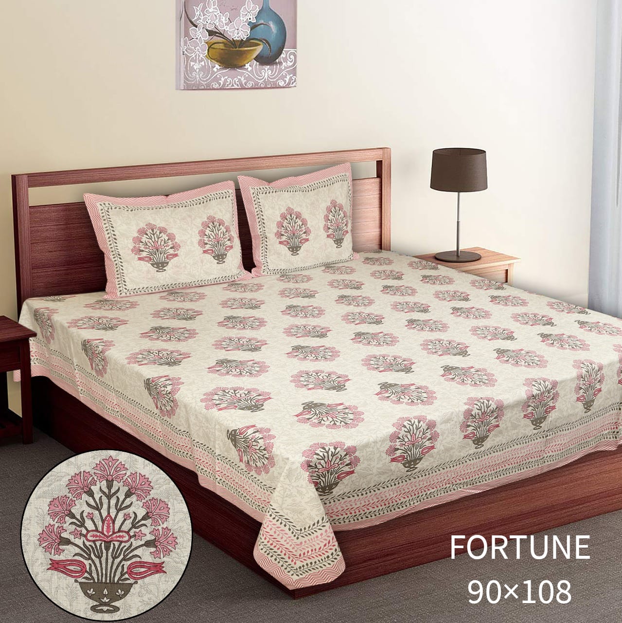 King-Size Bed Sheet Set with 2 Pillow Covers (Cotton Autoloom Fabric)