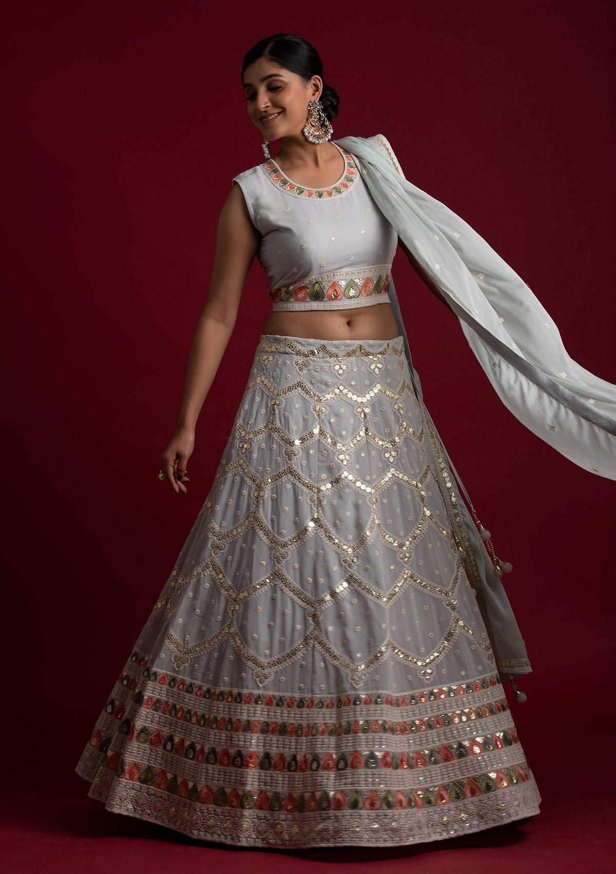 Beautiful Grey Georgette Designer Lehenga Choli