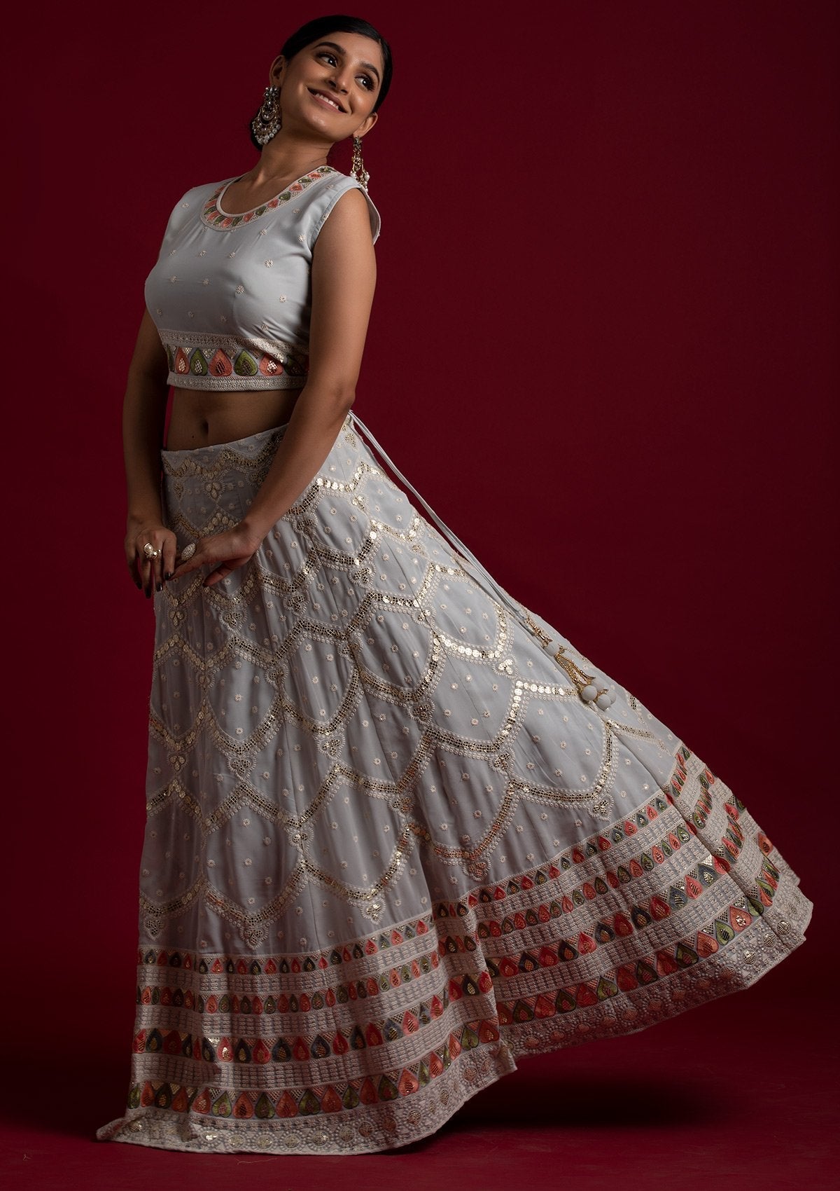 Beautiful Grey Georgette Designer Lehenga Choli