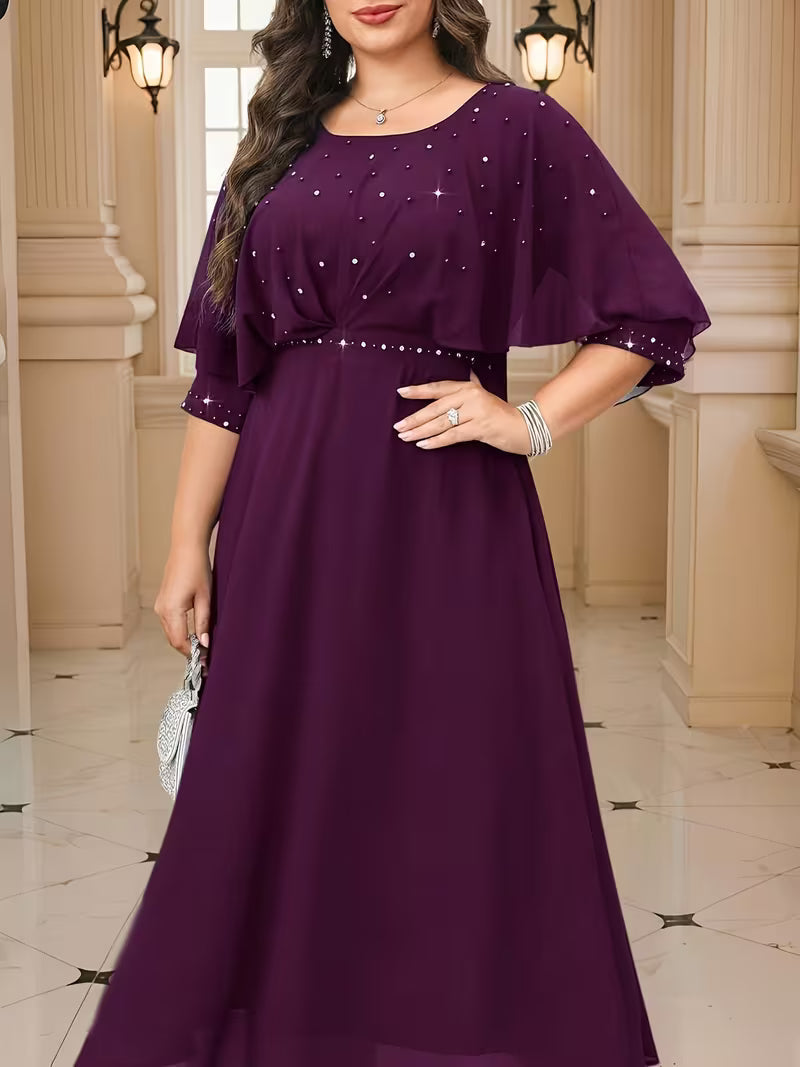 Plus Size Women’s Elegant Rhinestone Collar Dress