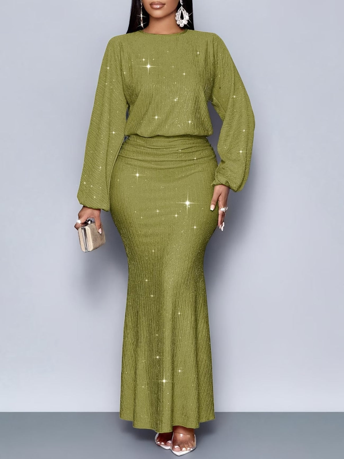 Women's Elegant Mermaid Hem Long Sleeve Bodycon Dress