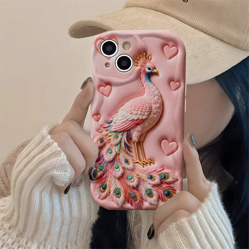 Luxury Golden Peacock Feather Glass Case for iPhone 📱✨