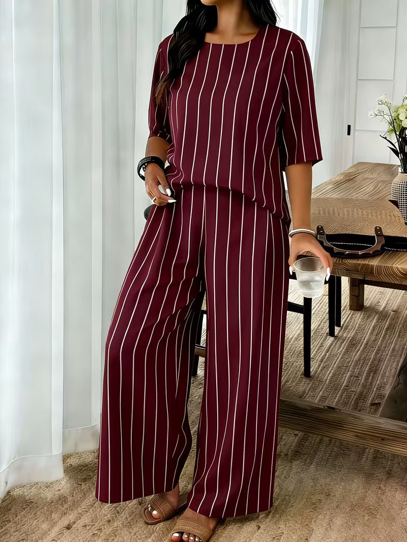Women’s Plus-Size Casual 2-Piece Set – Off-Shoulder Batwing Top & Printed Pants