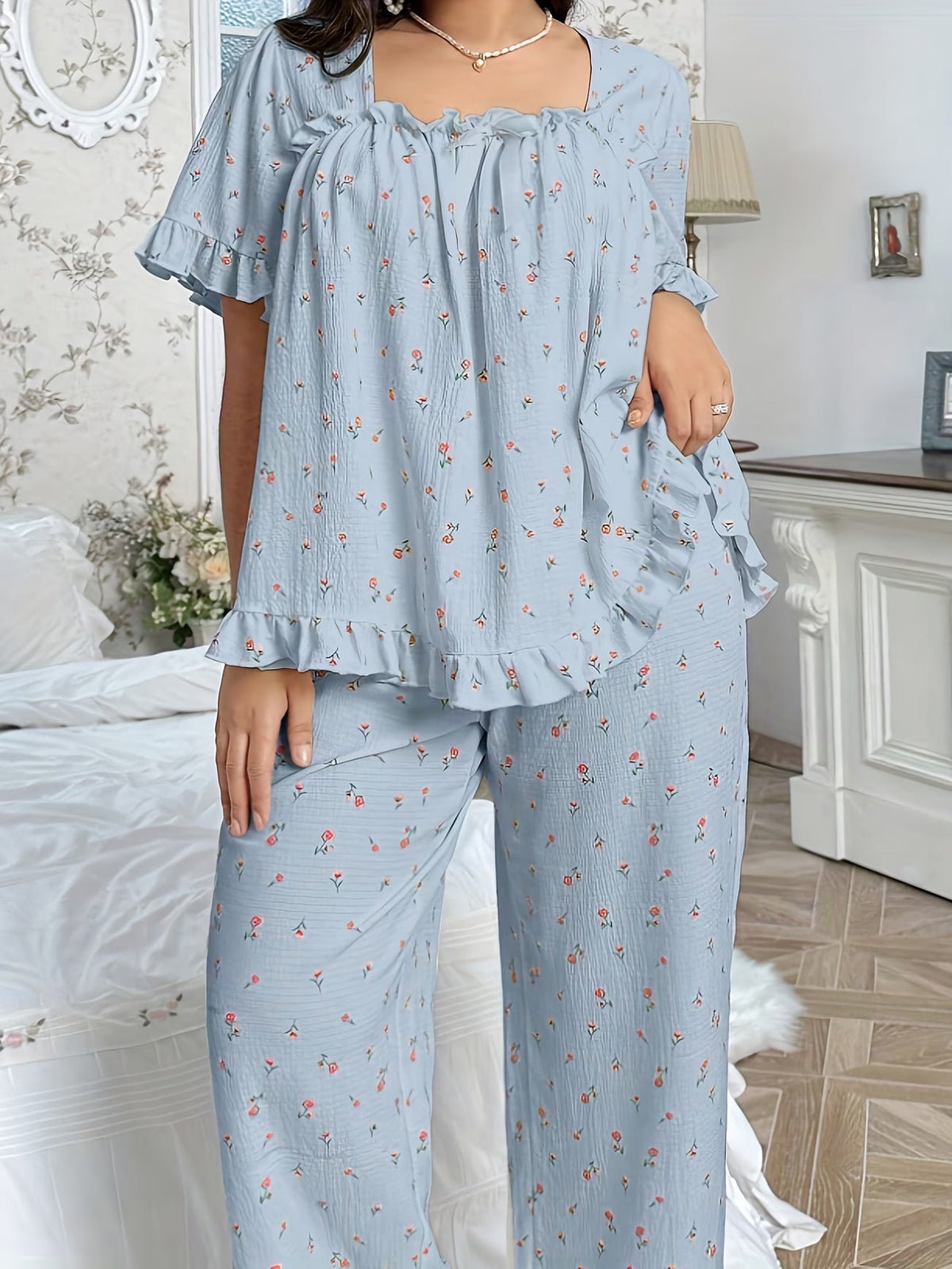 Chic Bow Print Lounge Co-Ord Set