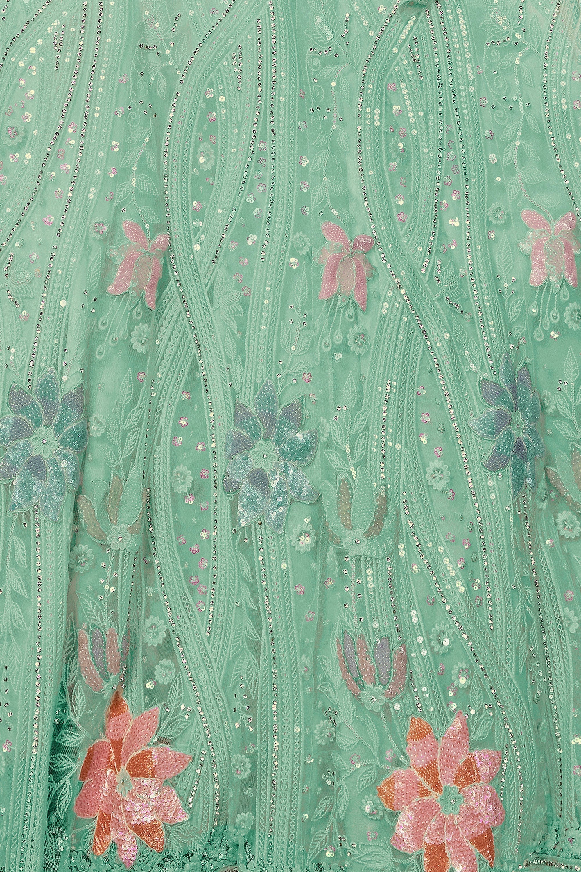 Green Pakistani Net Lehenga Choli For Indian Festivals & Weddings