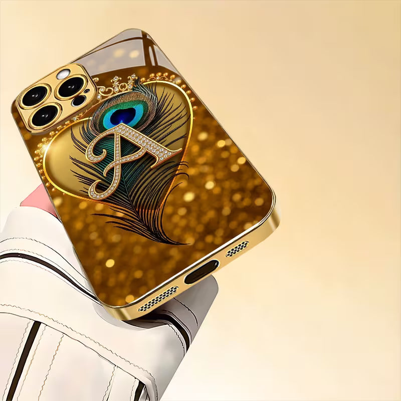Luxury Golden Peacock Feather Glass Case for iPhone 📱✨