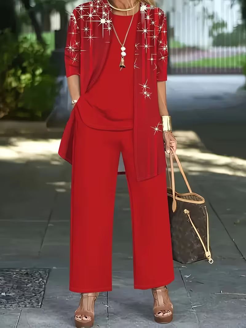 Plus Size 3pcs Christmas Cardigan & Pants Set