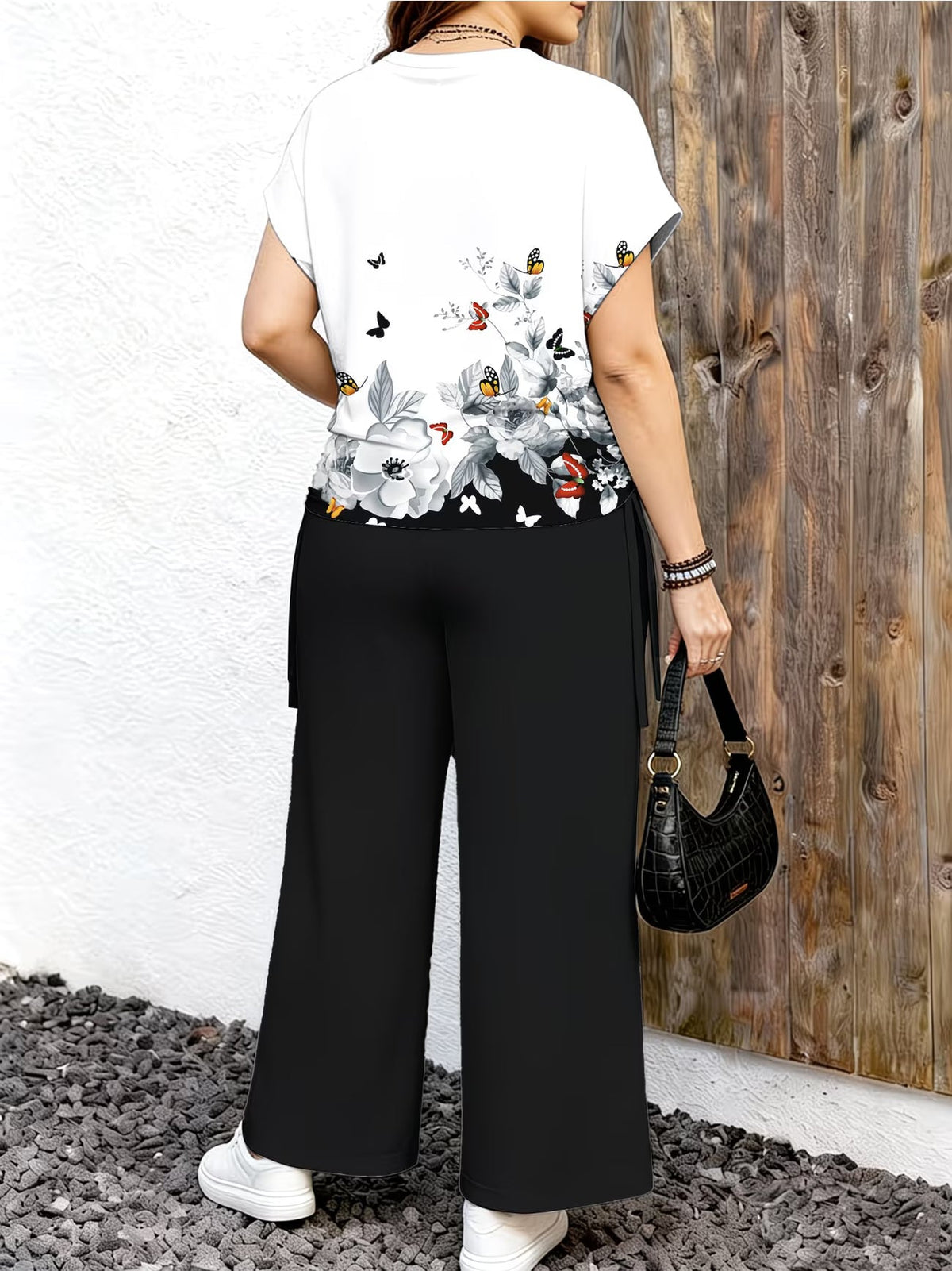 Women's Minimalist Print Top & Loose Pants Two-Piece Set