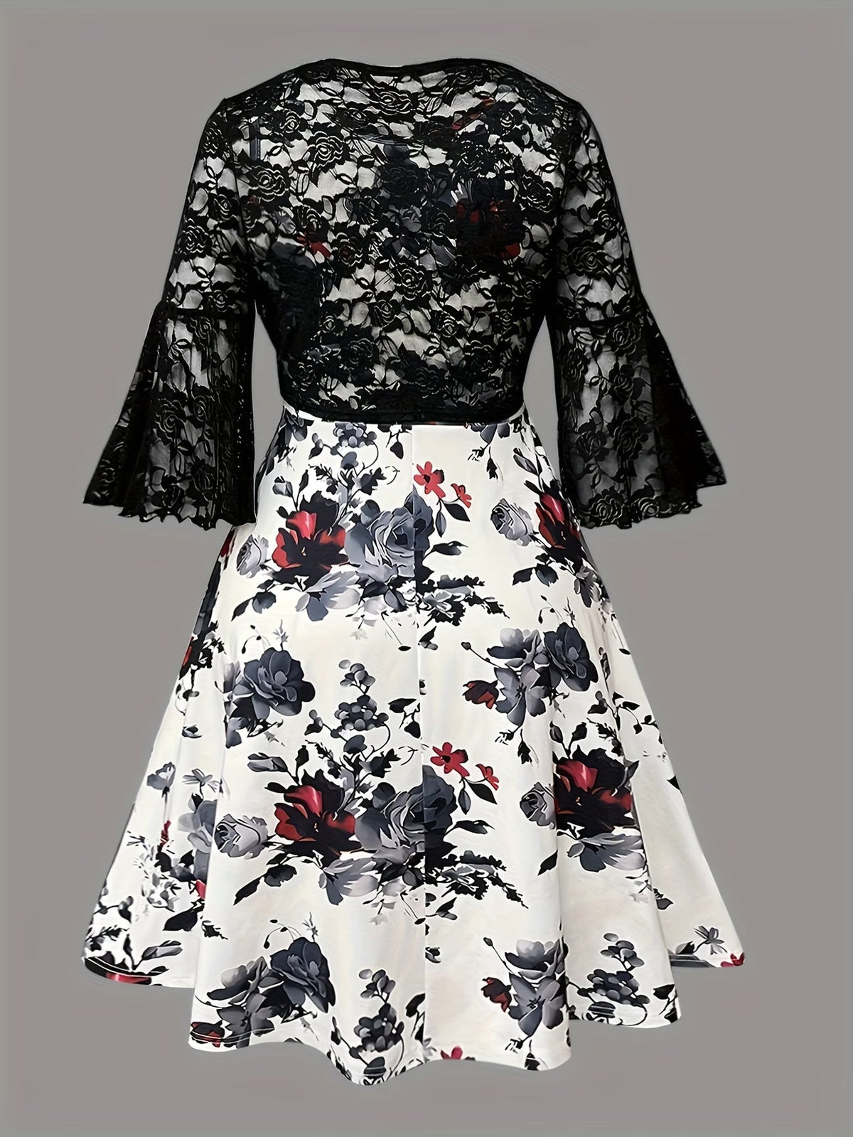 Plus Size Women Elegant Lace Coat & Printed Vest Dress 2-Piece Outfit Set