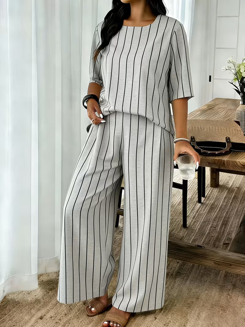 Women’s Plus-Size Casual 2-Piece Set – Off-Shoulder Batwing Top & Printed Pants