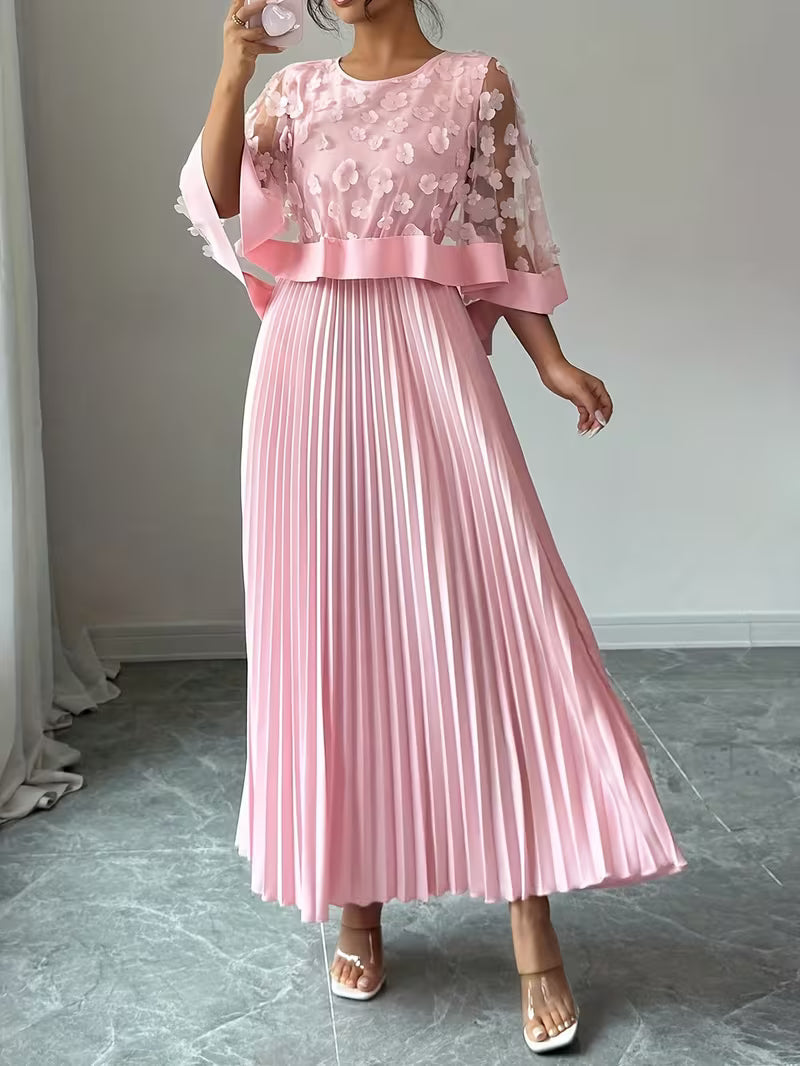 Women’s Elegant 3D Floral Appliqué Dress