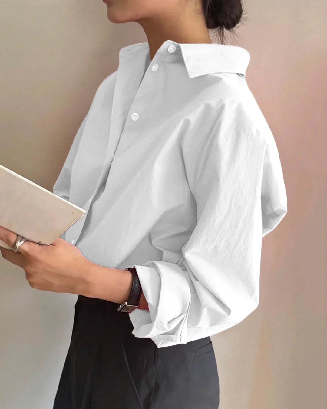Relaxed Fit White Collared Shirt with Drop Shoulders