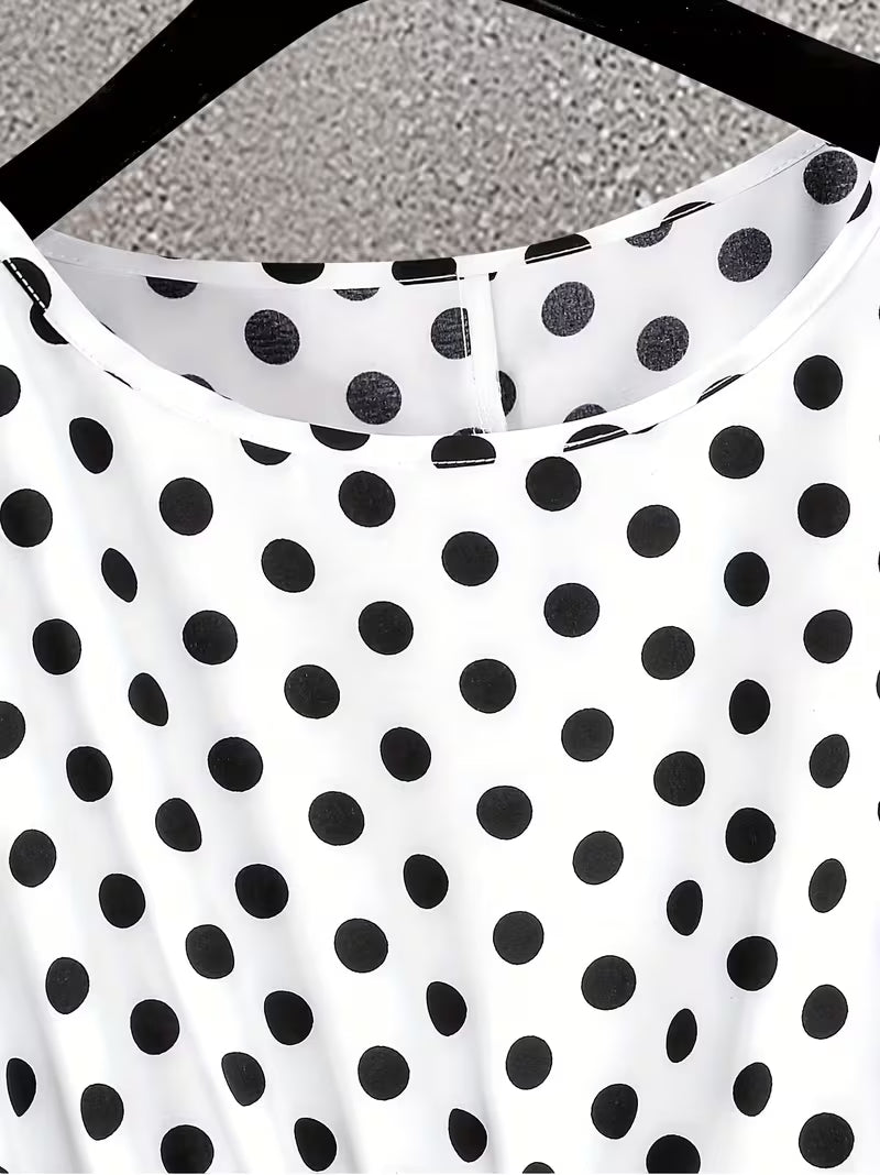 Plus Size Polka Dot Tie-Front 2-Piece Set
