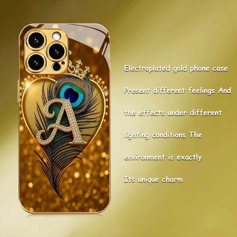 Luxury Golden Peacock Feather Glass Case for iPhone 📱✨