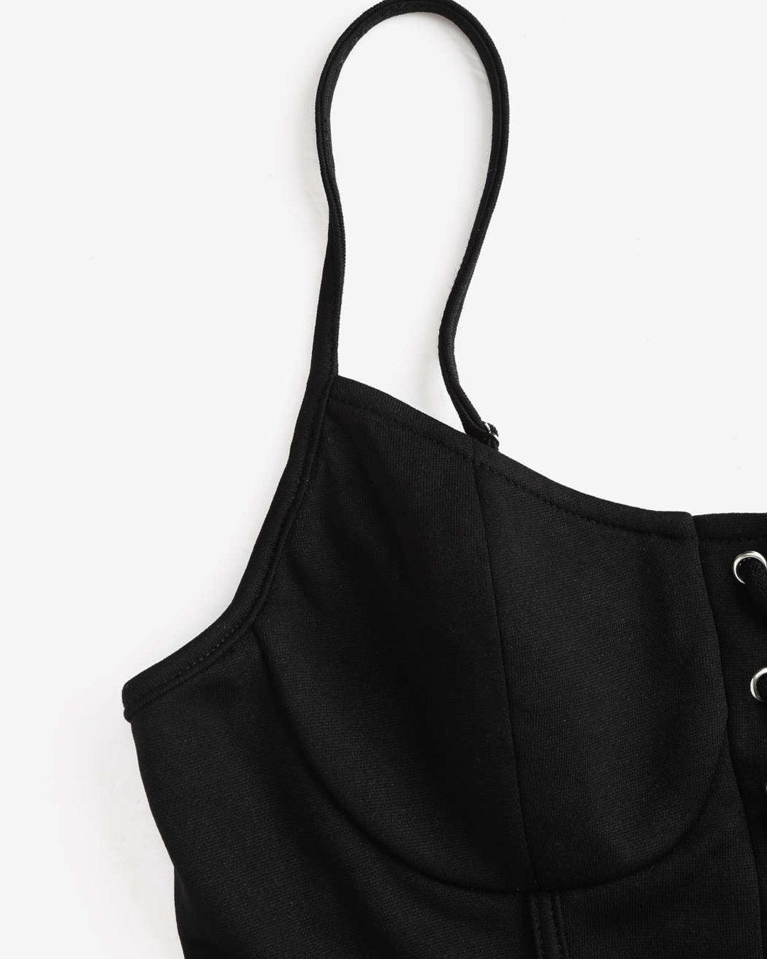 Black Two Piece Dress with Corset Detail and Hoodie Shrug