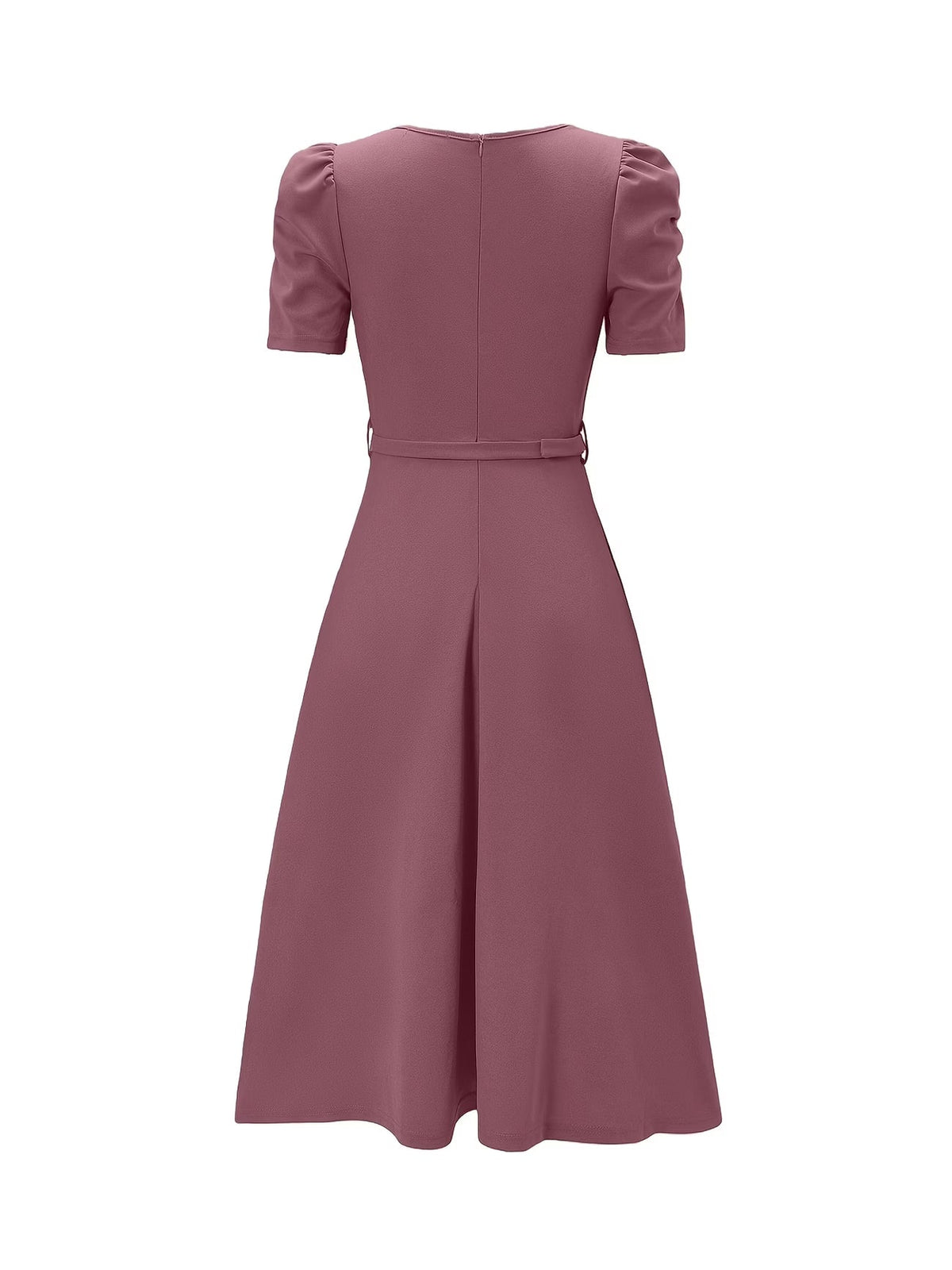 Women's Elegant V-Neck Ruffle Midi Dress with Waist Belt