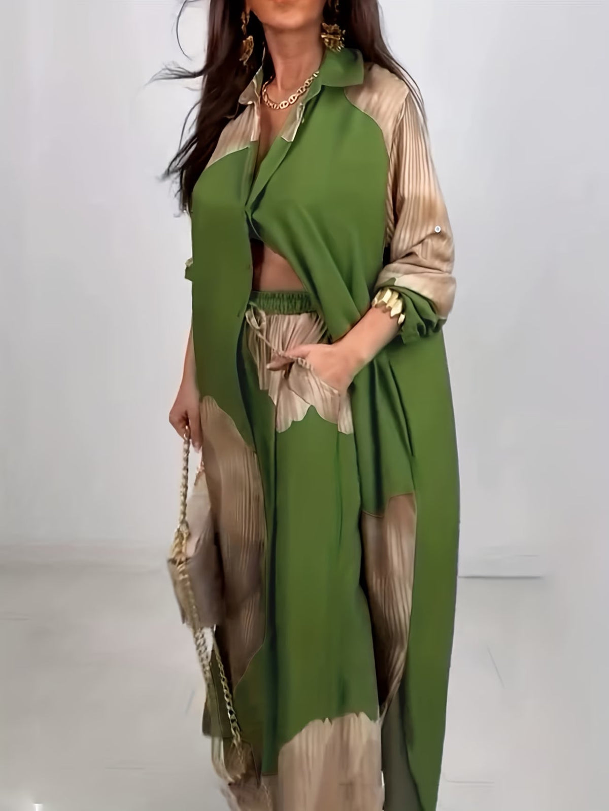 Women's Printed Long Shirt & Relaxed Pants Two-Piece Set