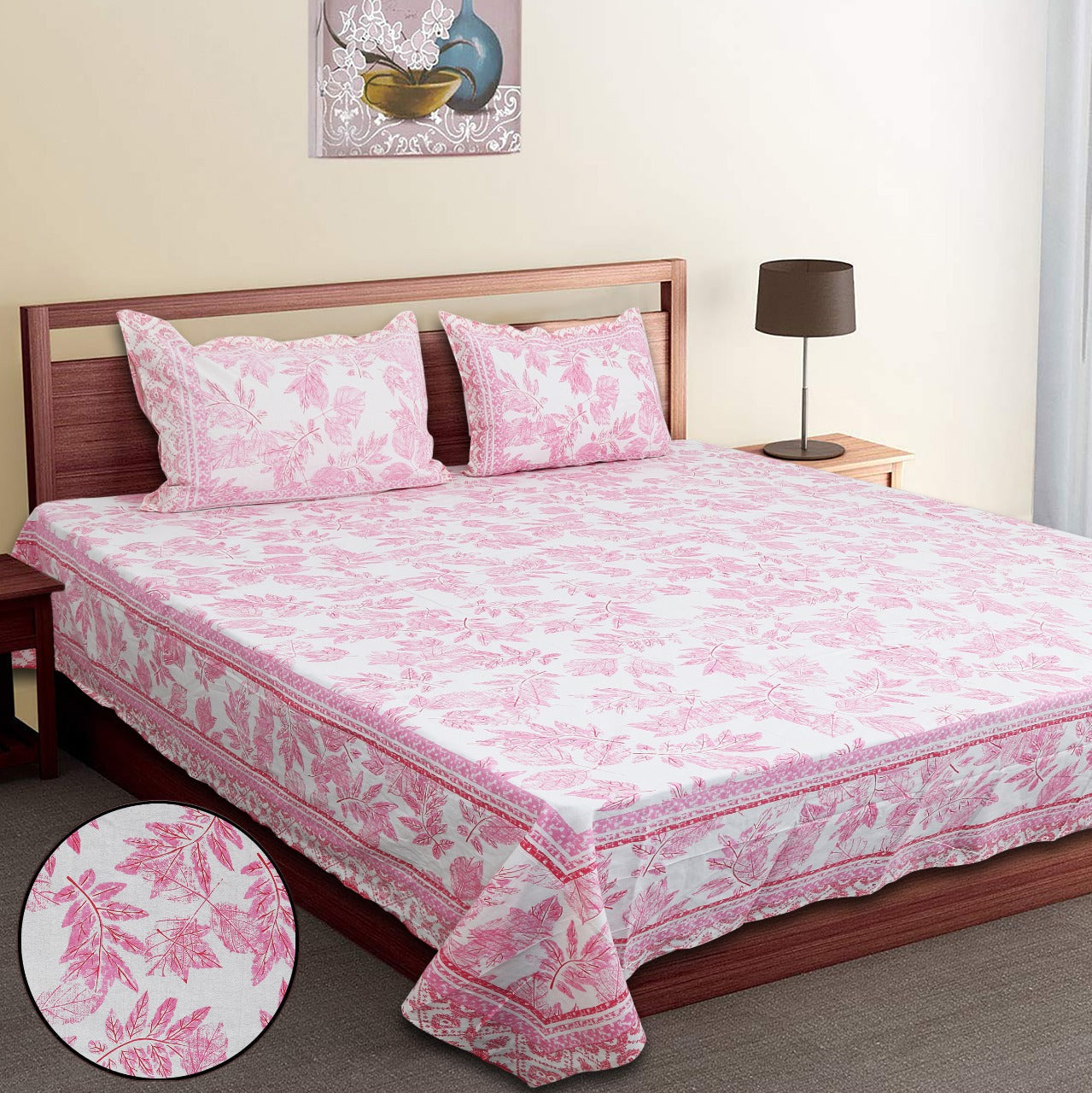 King-Size Bed Sheet Set with 2 Pillow Covers (Cotton Autoloom Fabric)