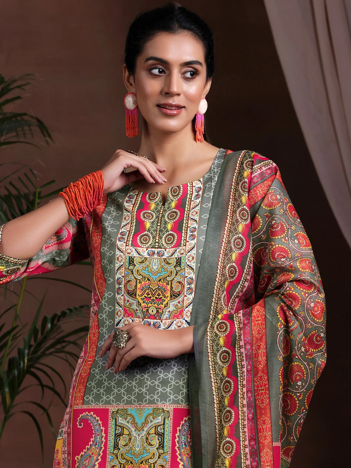 Anouk Multi Printed Poly Crepe Straight Suit With Dupatta