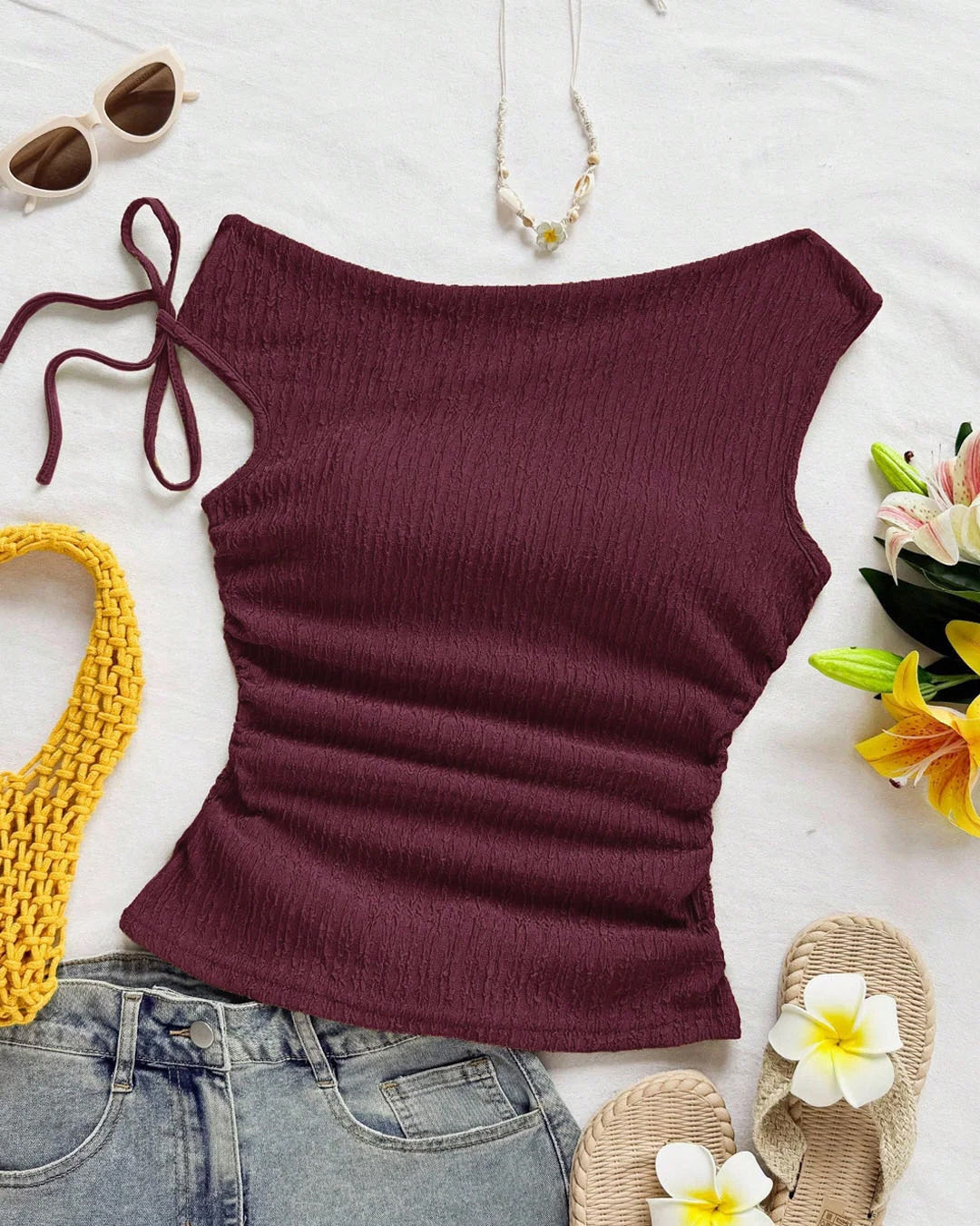 Asymmetrical Side Knot Sleeveless Top
