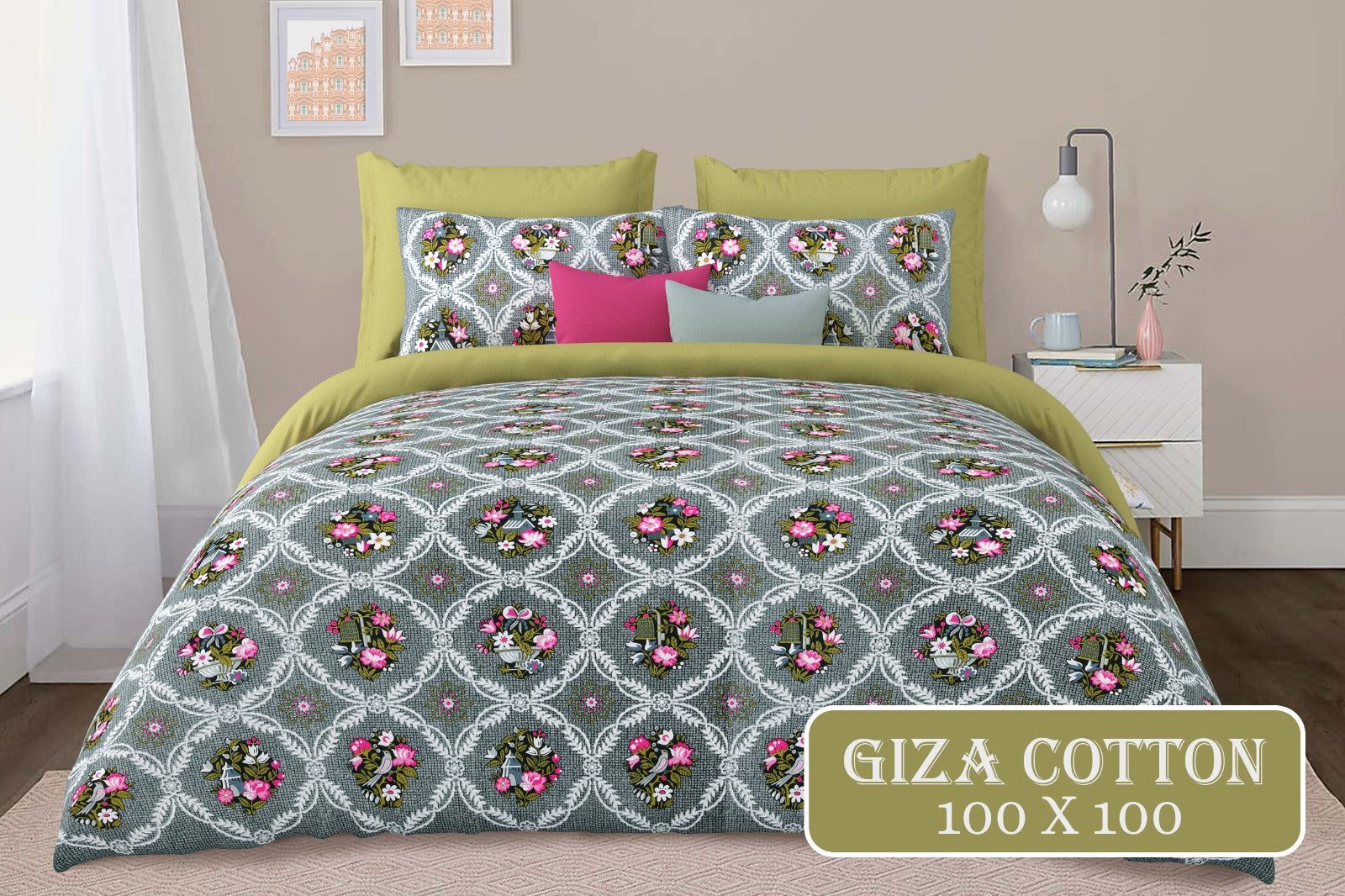 100"x100" Cotton Bed Sheet with Flap Pillowcases (18"x27")