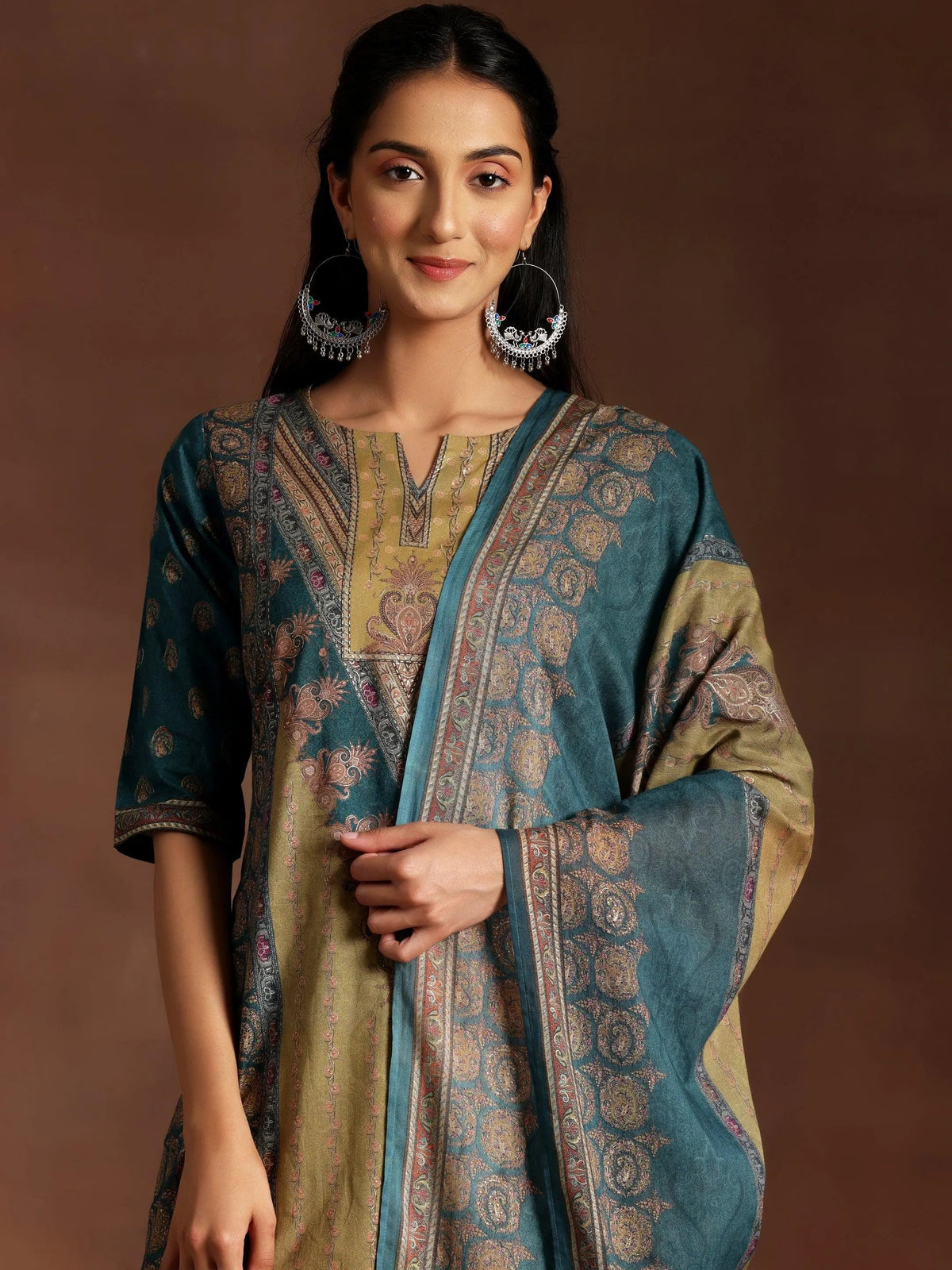 Anouk Multicoloured Printed Crepe Straight Suit With Dupatta