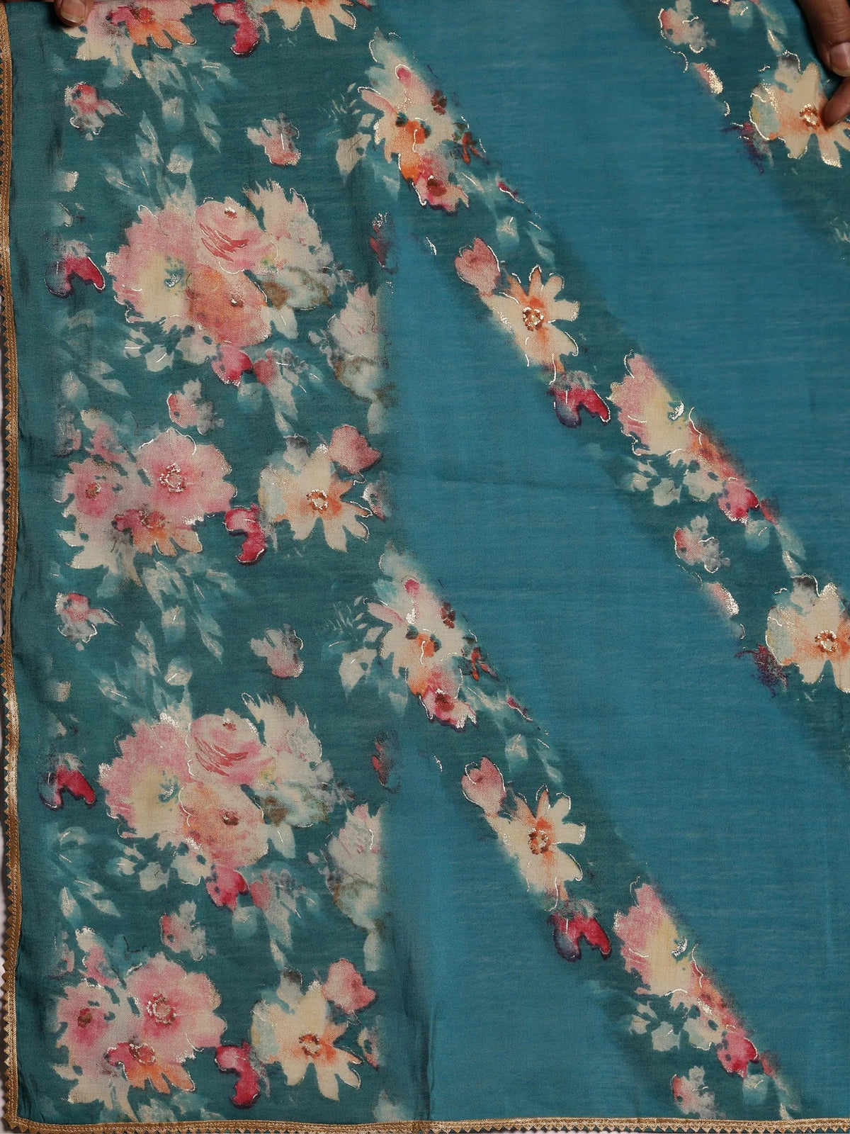 Anouk Blue Printed Silk Blend Anarkali Suit With Dupatta