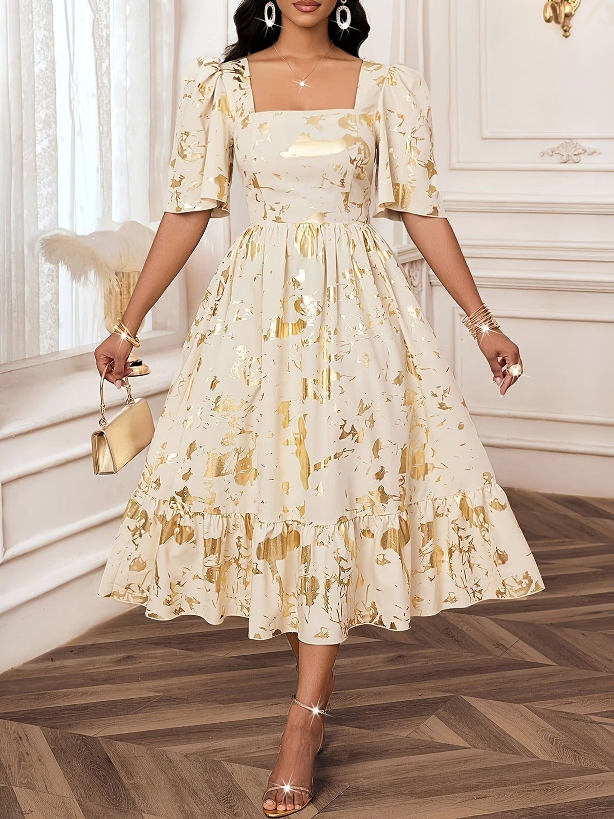 Elegant Waist Button Detail Dress – Chic Casual Everyday Outfit for Women