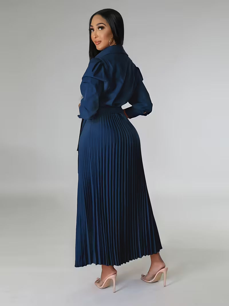Women’s High-Waisted Polo Collar Dress | Casual Pleated Comfort Dress for Daily Wear