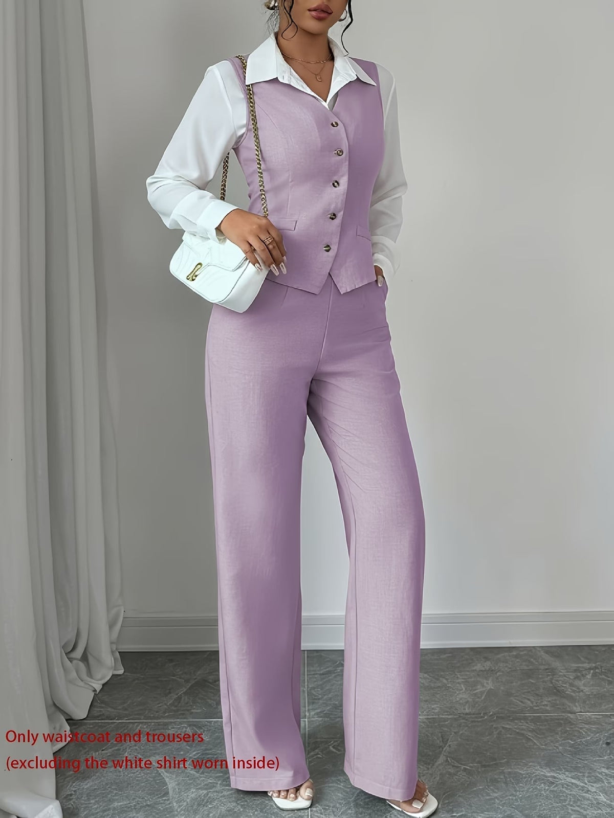 Women's Sleeveless Waist-Cinched Vest & Wide-Leg Pants Two-Piece Set