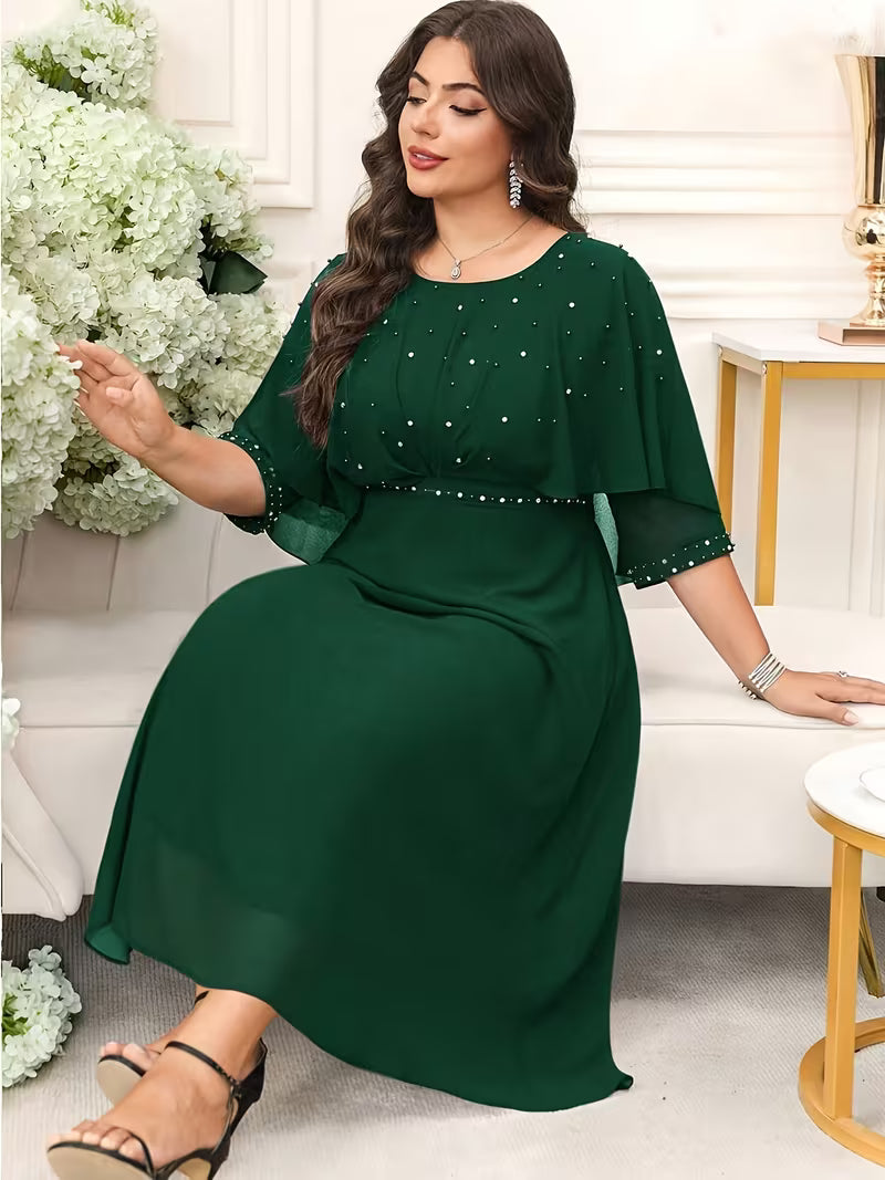 Plus Size Women’s Elegant Rhinestone Collar Dress